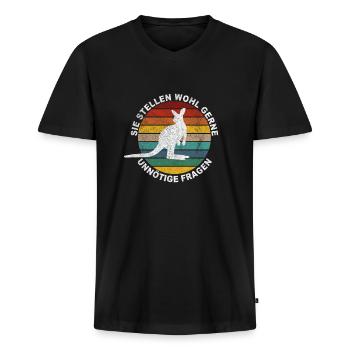 Känguru Witzige Sprüche Motiv - Männer Premium Bio T-Shirt mit V-Ausschnitt - Schwarz - Vorne - Nico (187cm)