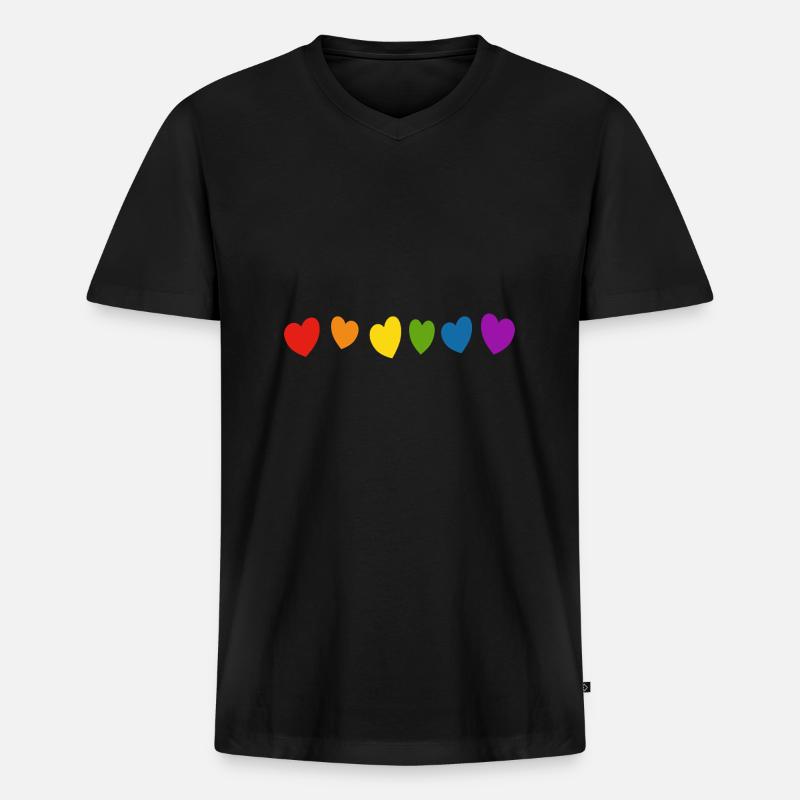Regenbogenherzen LGBT Pride - Männer Premium Bio T-Shirt mit V-Ausschnitt - Schwarz