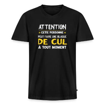 Blague de cul beauf humour sexe cadeau drôle - T-shirt encolure en V Premium bio Homme - noir - Devant - Nico (187cm)