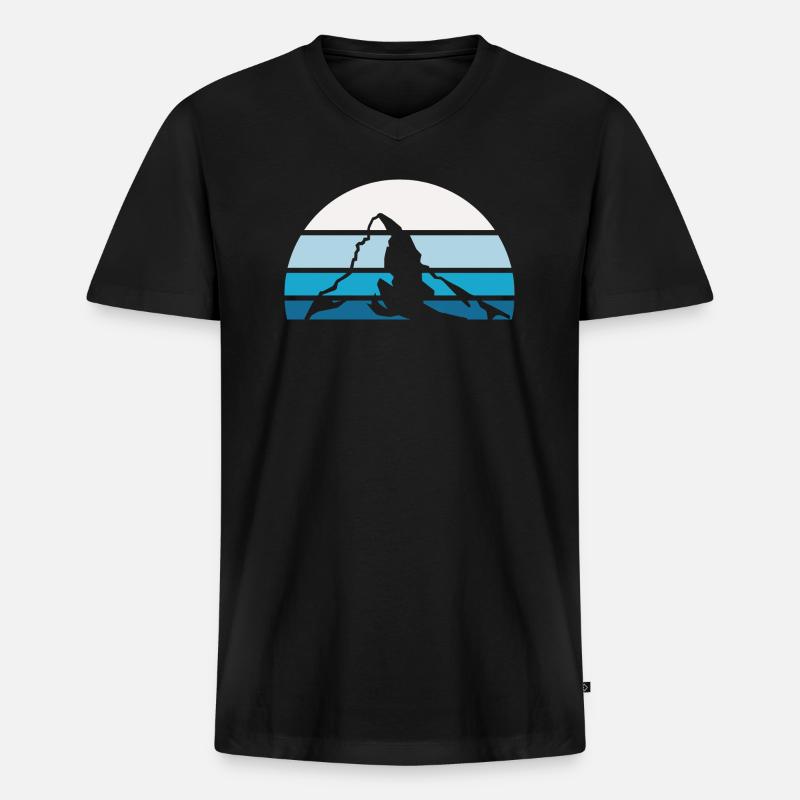 Matterhorn Winterambiente - Männer Premium Bio T-Shirt mit V-Ausschnitt - Schwarz