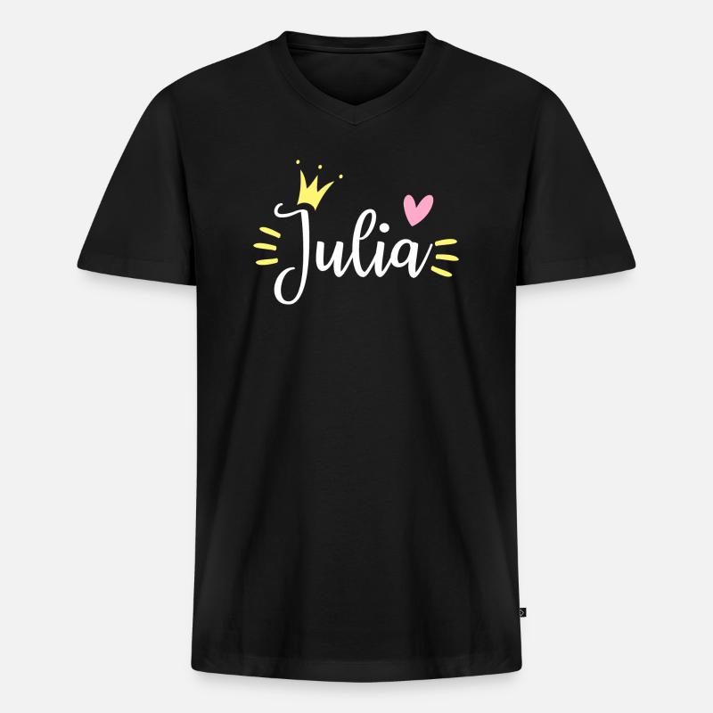Julia Name Krone - Männer Premium Bio T-Shirt mit V-Ausschnitt - Schwarz