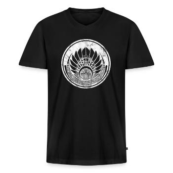 Maya Maske Quetzalcoatl Indianer Mexiko Kornkreis - Männer Premium Bio T-Shirt mit V-Ausschnitt - Schwarz - Vorne - Nico (187cm)