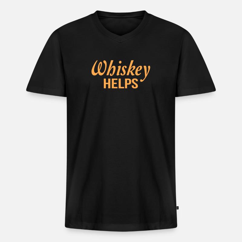 WHISKEY / ALCOHOL / DRINKING : Whiskey helps - Männer Premium Bio T-Shirt mit V-Ausschnitt - Schwarz