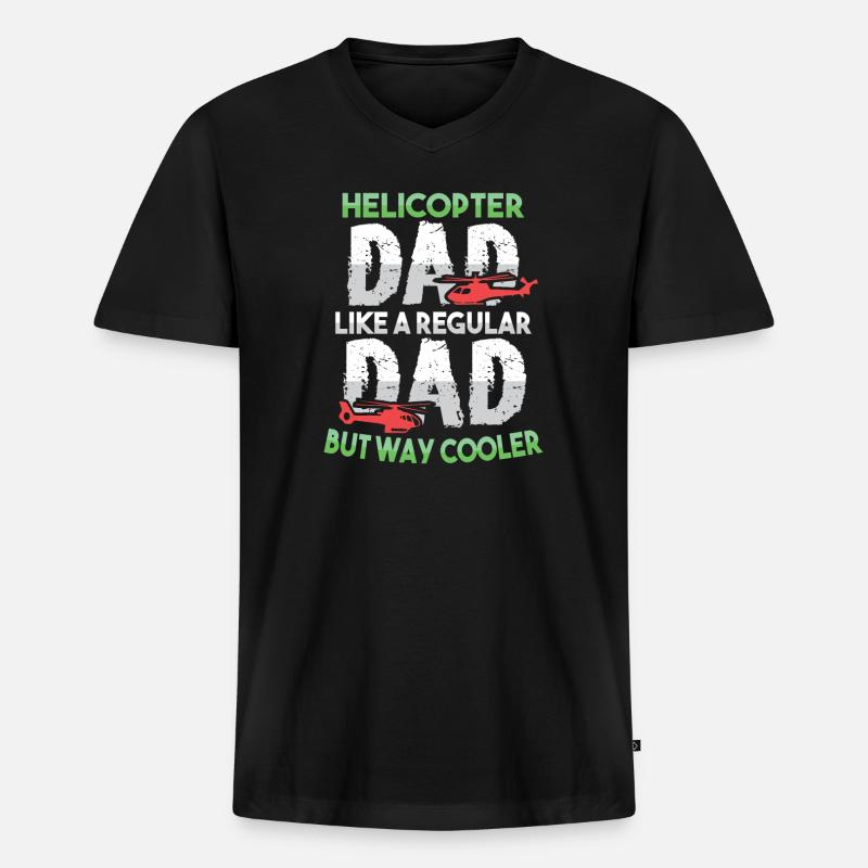 Hubschrauberpilot Luftfahrt Helicopter Dad - Männer Premium Bio T-Shirt mit V-Ausschnitt - Schwarz