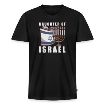 Juif israélite Héritage israélite Juif Israël Juif - T-shirt encolure en V Premium bio Homme - noir - Devant - Nico (187cm)