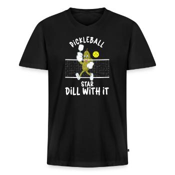 Joueur de pickleball Pickleball Paddle Pickleball - T-shirt encolure en V Premium bio Homme - noir - Devant - Nico (187cm)