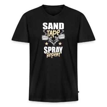 Peintre de voiture Peintre de carrosserie de voiture - T-shirt encolure en V Premium bio Homme - noir - Devant - Nico (187cm)