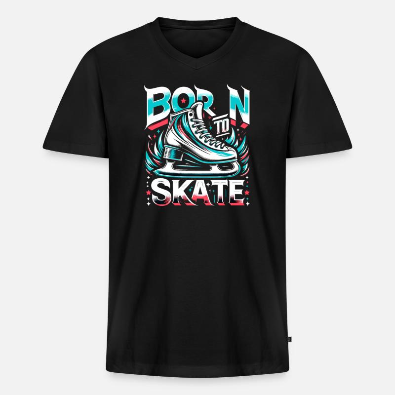 Eislaufen Schlittschuhläufer - Männer Premium Bio T-Shirt mit V-Ausschnitt - Schwarz