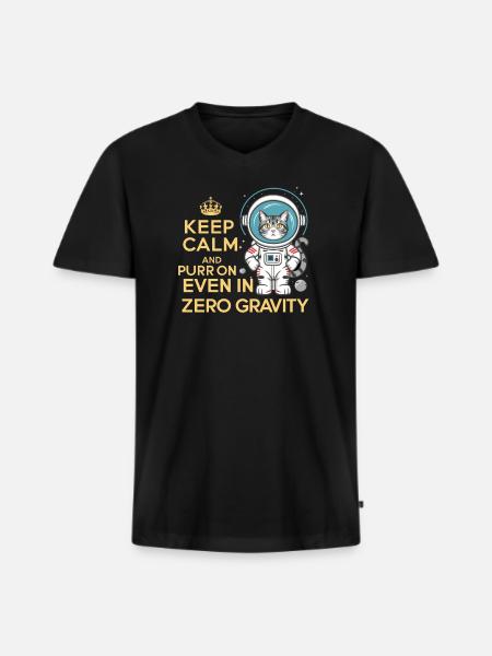Katze Astronaut Astronomie Äußeres Sonnensystem - Männer Premium Bio T-Shirt mit V-Ausschnitt - Schwarz