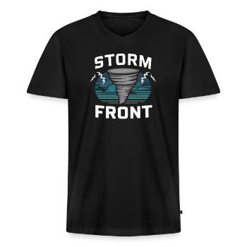 Découvrez le monde fascinant de la chasse aux tornades - T-shirt encolure en V Premium bio Homme - noir - Devant - Nico (187cm)
