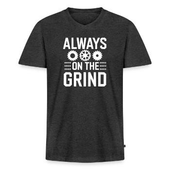 Entrepreneurial Hustle and Workaholic in Business - Men's Premium Organic T-shirt with V-neck - heather anthracite - Front - Nico (187cm)