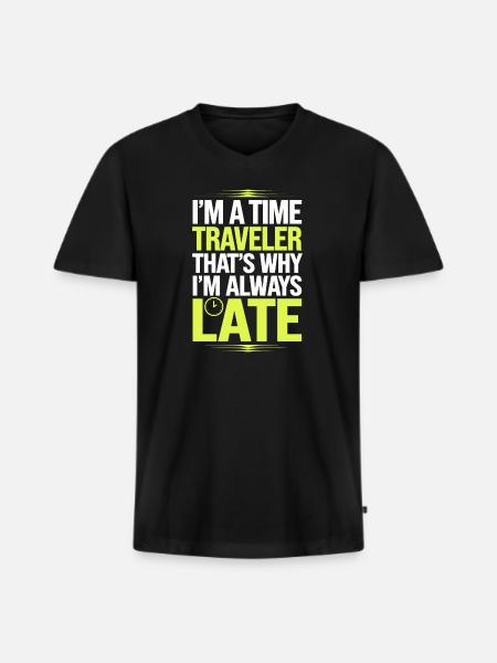 Zeitreise-sci-fi-enthusiast Und Zeitmaschine - Männer Premium Bio T-Shirt mit V-Ausschnitt - Schwarz
