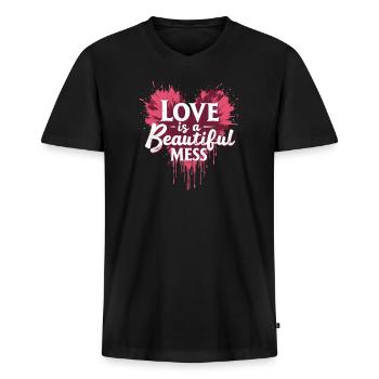Grunge Saint-Valentin Sombre Romance Amour énervé - T-shirt encolure en V Premium bio Homme - noir - Devant - Nico (187cm)