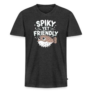 Poisson-globe passionné de la vie marine Quirky - T-shirt encolure en V Premium bio Homme - anthracite chiné - Devant - Nico (187cm)
