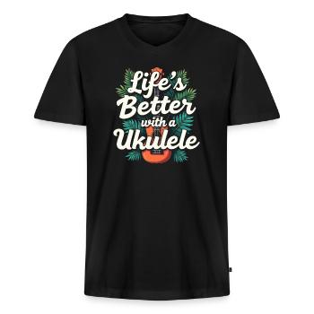 Ukulele -spieler Hawaiianischer Musik Tropical - Männer Premium Bio T-Shirt mit V-Ausschnitt - Schwarz - Vorne - Nico (187cm)