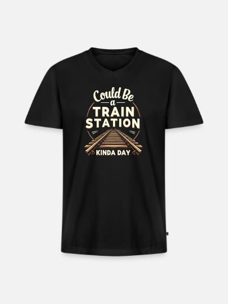 Train Ride -locomotive Adventure - Men's Premium Organic T-shirt with V-neck - black