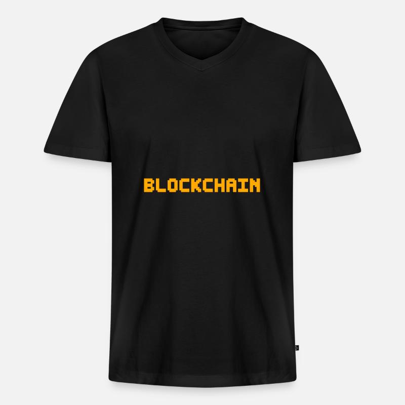 Blockchain Pixel - Männer Premium Bio T-Shirt mit V-Ausschnitt - Schwarz