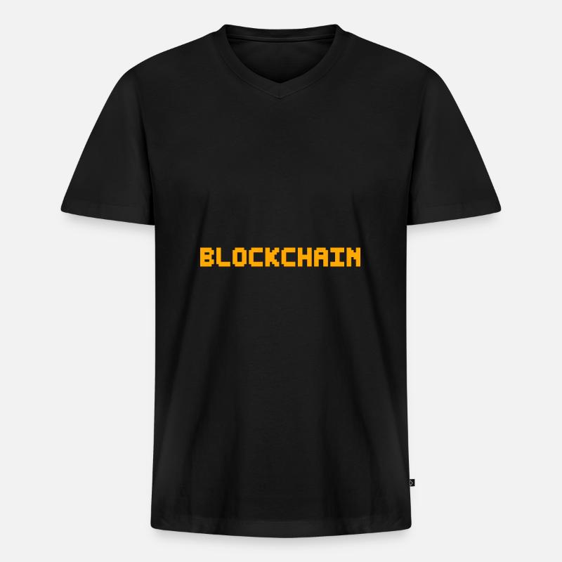 Blockchain Pixel - Männer Premium Bio T-Shirt mit V-Ausschnitt - Schwarz