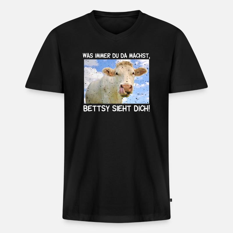 Die Kuh Bettsy sieht dich - Männer Premium Bio T-Shirt mit V-Ausschnitt - Schwarz