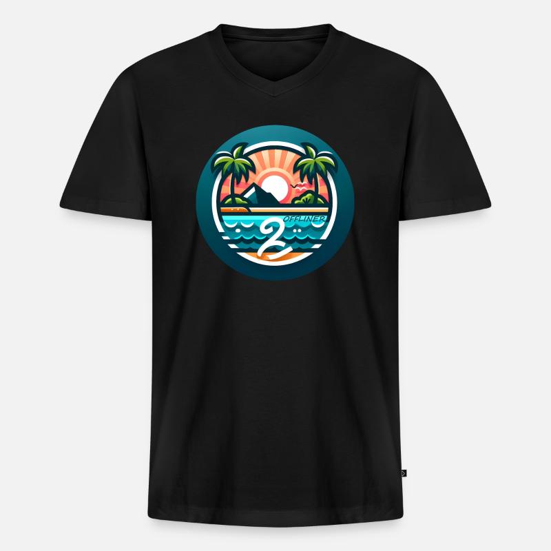 Bunte Palmeninsel Offliner - Männer Premium Bio T-Shirt mit V-Ausschnitt - Schwarz