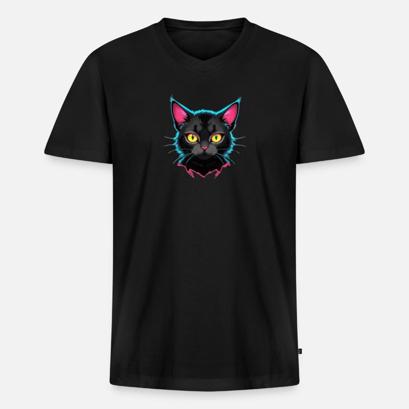Neon Katzen Design - Männer Premium Bio T-Shirt mit V-Ausschnitt - Schwarz