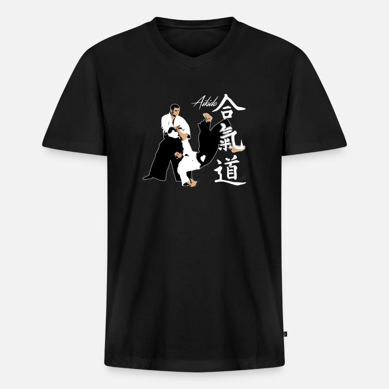 Aikido - Männer Premium Bio T-Shirt mit V-Ausschnitt - Schwarz