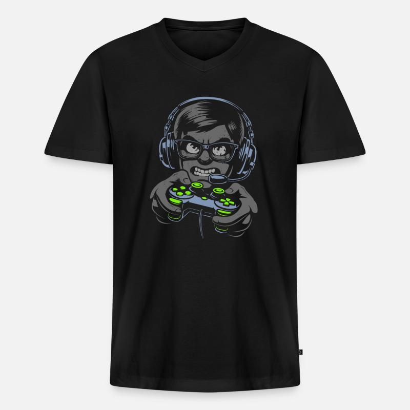 Gaming Gamer Nerd Controller Illustration - Männer Premium Bio T-Shirt mit V-Ausschnitt - Schwarz