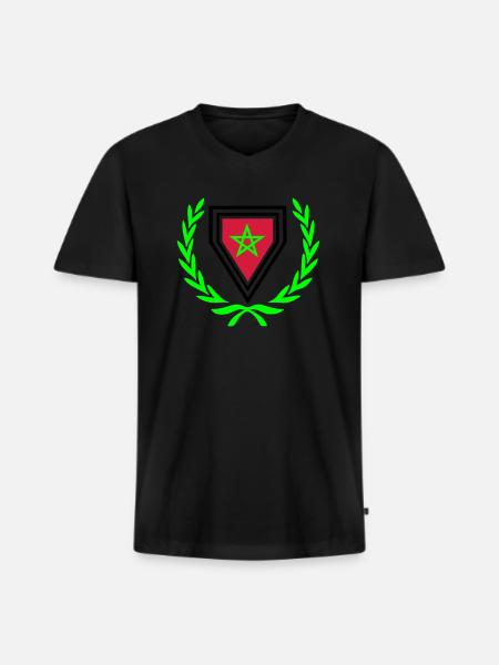 Marokko (Wapenschild & lauwerkrans) - Mannen Premium Bio T-shirt met V-hals - zwart