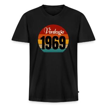 Jahrgang 1969 - Männer Premium Bio T-Shirt mit V-Ausschnitt - Schwarz - Vorne - Nico (187cm)