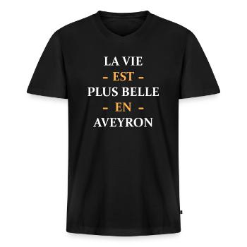 La vie est plus belle en Aveyron - T-shirt encolure en V Premium bio Homme - noir - Devant - Nico (187cm)