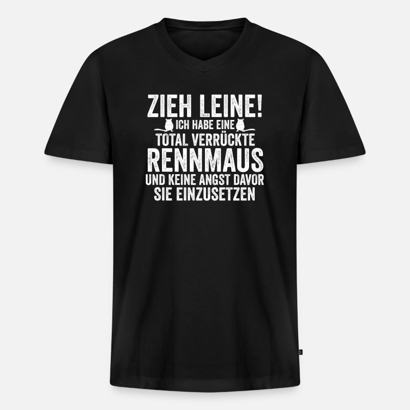 Maus Mäuse Rennmaus - Männer Premium Bio T-Shirt mit V-Ausschnitt - Schwarz
