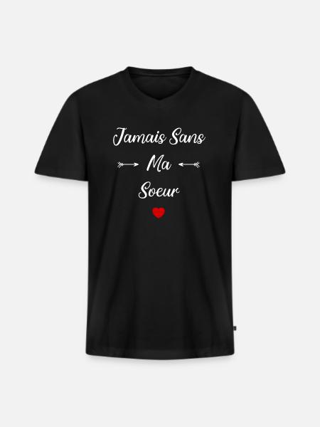 Jamais sans ma Soeur - T-shirt encolure en V Premium bio Homme - noir