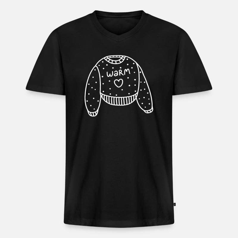 Gemütlicher warmer Wollpullover - Männer Premium Bio T-Shirt mit V-Ausschnitt - Schwarz