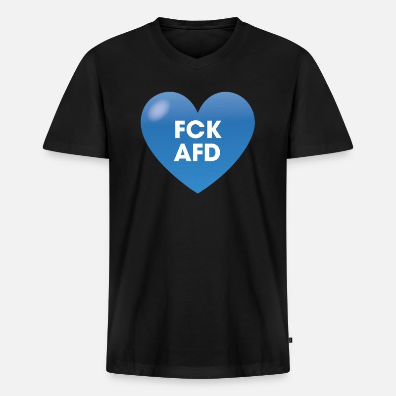 FCK AFD Herz Blau - Männer Premium Bio T-Shirt mit V-Ausschnitt - Schwarz