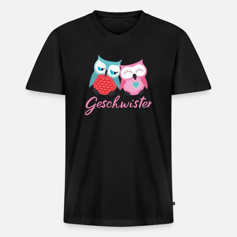 Geschwister Eulen - Männer Premium Bio T-Shirt mit V-Ausschnitt - Schwarz