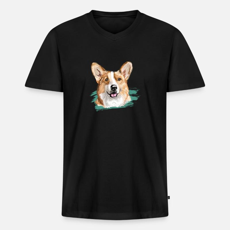 corgi - Männer Premium Bio T-Shirt mit V-Ausschnitt - Schwarz