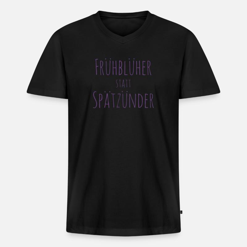 Frühblüher statt Spätzünder - Männer Premium Bio T-Shirt mit V-Ausschnitt - Schwarz