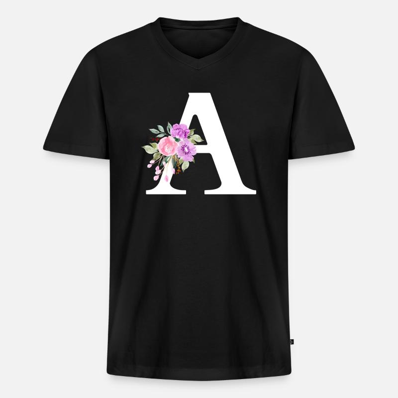 Lila Blumenbuchstabe - Männer Premium Bio T-Shirt mit V-Ausschnitt - Schwarz