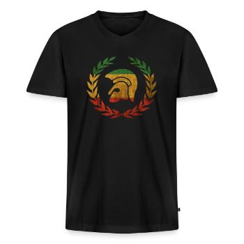 Casque de Troie dans une couronne de laurier - T-shirt encolure en V Premium bio Homme - noir - Devant - Nico (187cm)