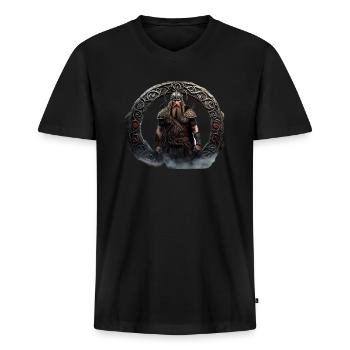 Runen Krieger - Männer Premium Bio T-Shirt mit V-Ausschnitt - Schwarz - Vorne - Nico (187cm)