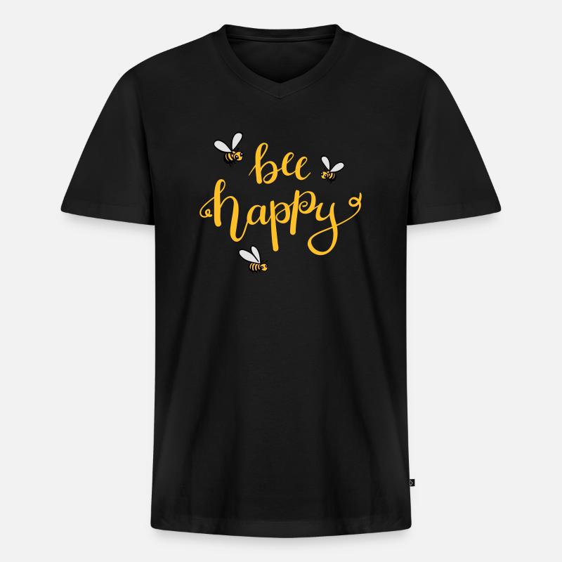 bee happy - Männer Premium Bio T-Shirt mit V-Ausschnitt - Schwarz