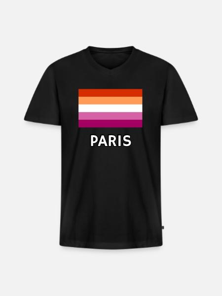 Lesbian Pride Flag Paris - Men's Premium Organic T-shirt with V-neck - black