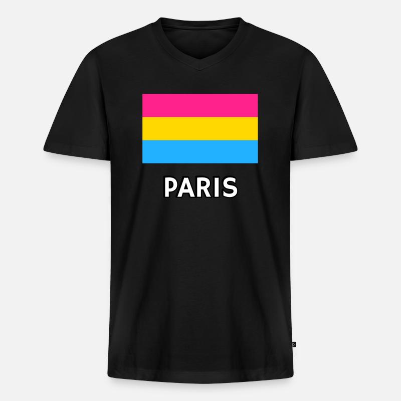 Pan Pride Flagge Paris - Männer Premium Bio T-Shirt mit V-Ausschnitt - Schwarz