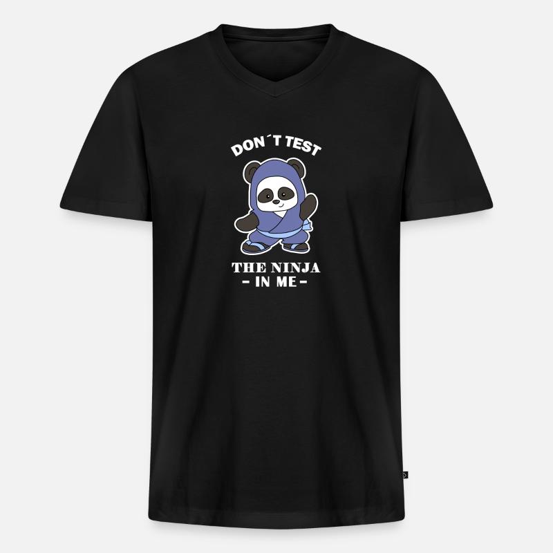 Karate Ninja Panda - Männer Premium Bio T-Shirt mit V-Ausschnitt - Schwarz