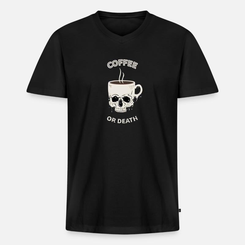Kaffee oder Tod - Männer Premium Bio T-Shirt mit V-Ausschnitt - Schwarz