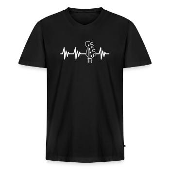 Bass Bassist Herzschlag Bassgitarre Puls - Männer Premium Bio T-Shirt mit V-Ausschnitt - Schwarz - Vorne - Nico (187cm)