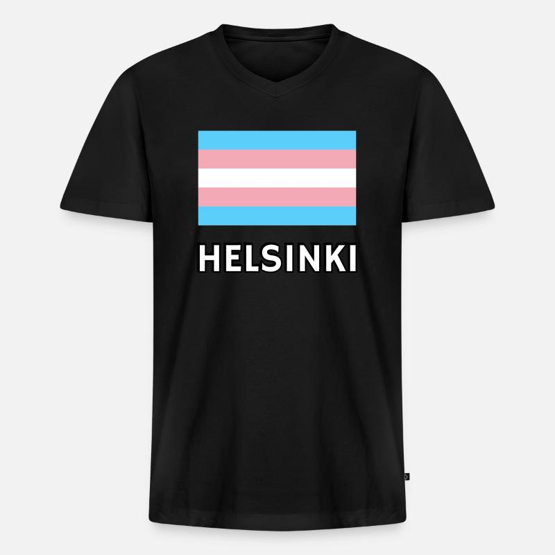 Trans Pride Flagge Helsinki - Männer Premium Bio T-Shirt mit V-Ausschnitt - Schwarz