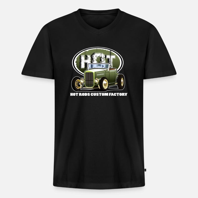 Hot Rod - Männer Premium Bio T-Shirt mit V-Ausschnitt - Schwarz