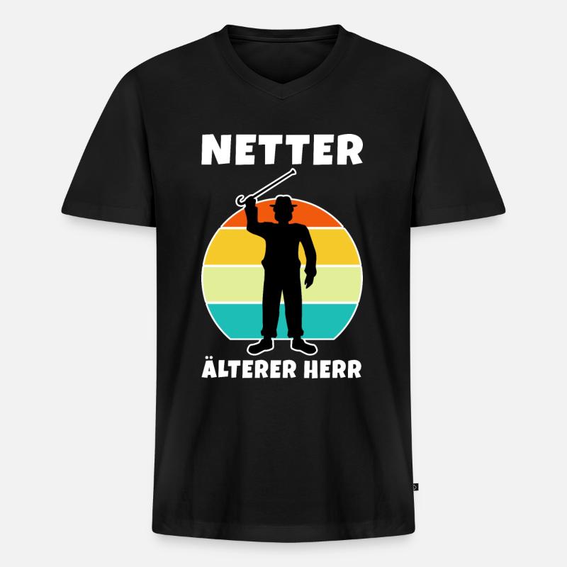 Netter ältere Herr - Männer Premium Bio T-Shirt mit V-Ausschnitt - Schwarz