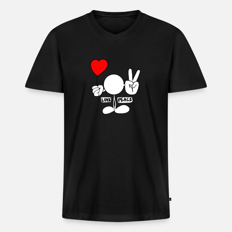 Love & Peace Plain Doodle - Männer Premium Bio T-Shirt mit V-Ausschnitt - Schwarz